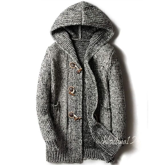 Men's Casual Loose Horn Button Up Mid Long Hooded - Picture 16 of 16